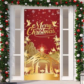Christmas Nativity Door Cover Holy Nativity Banner Religious Scene Decor Christmas New year Xmas Decor Nativity Decorations for Home Party