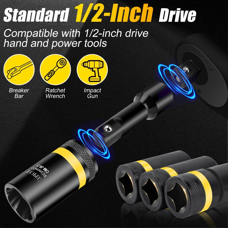 Topec 1/2" Drive Lug Nut Removal Tool, 19-Piece 10-25mm, Impact