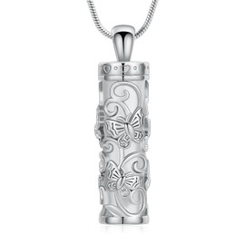 AIWENXI Cylinder Butterfly Urn Ashes Necklace for Women Men Cremation Jewelry of Loved Ones Memorial Vial Pendant Keepsake Jewellery