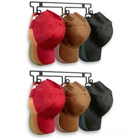 PANGTON Hat Rack for Wall, [2-Pack] Metal Hat Organizer for Baseball Caps Holder 30 Hats Hook Hanger, Baseball Cap Storage, Strong Adhesive/Wall Drilled for Door, Room, Closet | Black