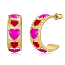 LILIE&WHITE Valentine's Day Hoop Earrings for Women - Gold Heart Earrings with Pink and Red, Hypoallergenic, Colourfast, Gift for Birthdays, Anniversaries, Weddings & Everyday Use, Brass