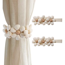 Lotusamber 4PCS Curtain Tiebacks Boho Flower Curtain Holdbacks Curtains Holders Cute Flower Curtains Ties Decorative for Bedroom Window Treatment Boho Baby Nursery Farmhouse Decor (Cream-Three Flower)