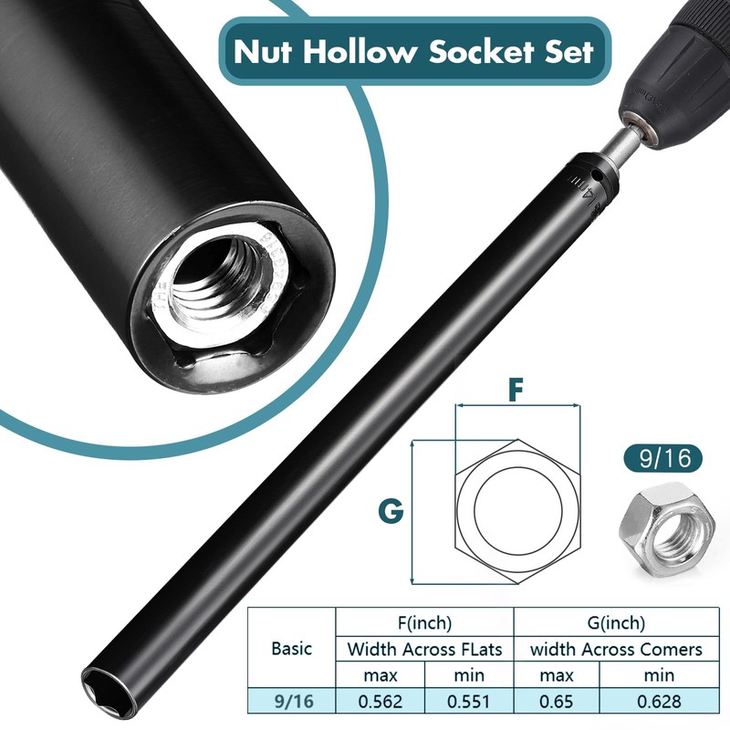 Blulu 9/16" Power Nut Driver Nut Runner Hollow Socket with
