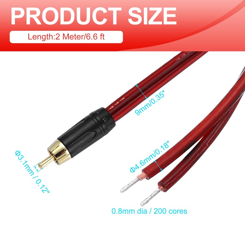 MECCANIXITY RCA to Bare Wire Open End Audio Cable, 6.6ft