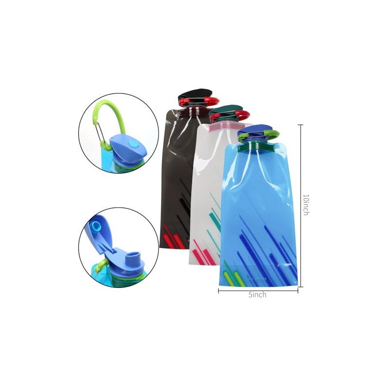 Casoter 700ml Large Foldable Water Bottles, Portable, 3 Pack, BPA