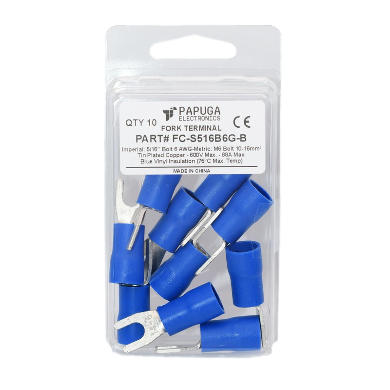10PCS 6 AWG 5/16" Insulated Fork Crimp Connector 88A 600V