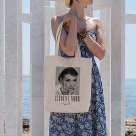 Loxato Printed Fabric Bag - Cotton Bag - Printed 100% W 35 x H 42 x D 8 cm - Canvas Fabric 220 g/m2 - Jute Bag Printed - Shopping Bag Long Handle 70 cm - Shopping Bag, Current Mood, l