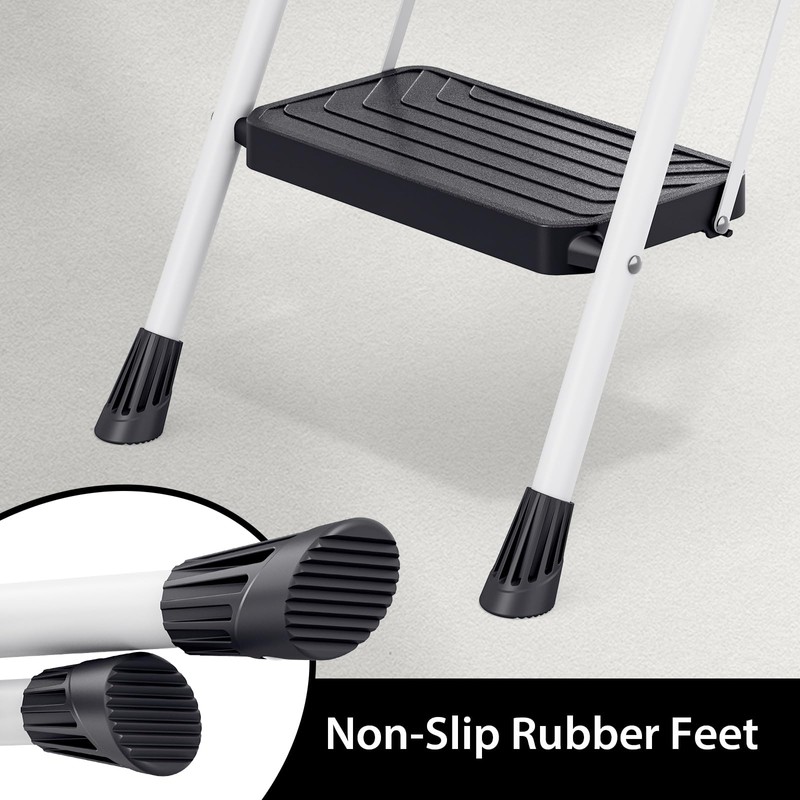 TOOLF 2 Step Ladder, Sturdy Steel Step Stool with Anti-Slip