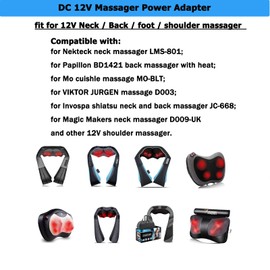 12V Massager Power Cord, Charger for Foot and Neck Shiatsu Back and Shoulder Massager, Compatible with Resteck Nekteck Zyllion Papillon Mo Cuishle Snailax Comfier Power Supply and More.