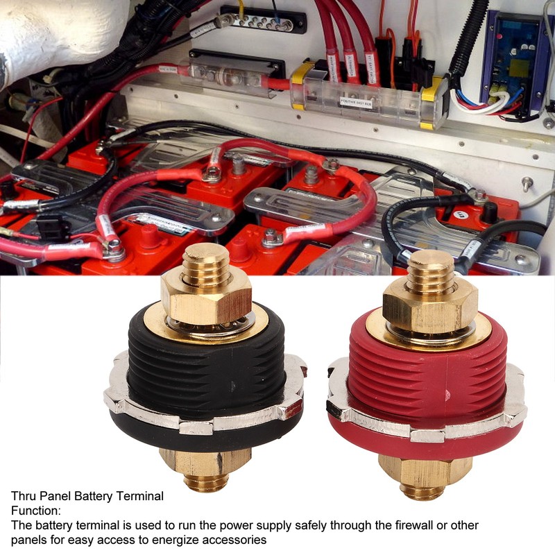 2PCS 3/8in Thru Panel Battery Terminal 250A Black Red Universal