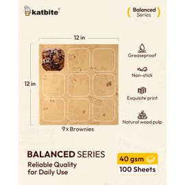 Katbite 100Pcs 12 In Food Wrapping Paper, New Pattern Heavy duty Deli Paper, Greaseproof & Non-stick Parchment Paper, Pre-cut Unbleached Parchment Paper is Perfect for Wrap Bread, Burger and Sandwich