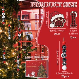 24pcs Christmas Wood Beads Hanging Decorations -16mm Painted Dog Theme Wood Bead Hanging Decor with Wooden Dog Bones & Wooden Santa, Kennel Christmas Tree Decorations for Xmas Tree Party Decor