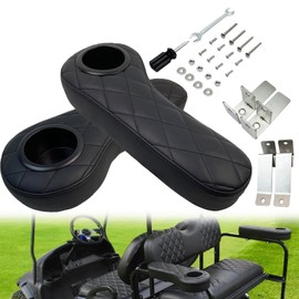 Golf Cart Armrest with Cup Holder No Drilling Armrest Universal Golf Cart Cup Holders for Rear Seat Compatible with EZGO/Club Car/Yamaha