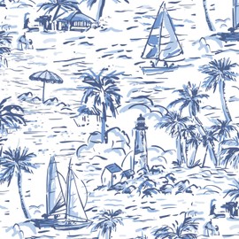 Baolanzw Navy Nautical Peel and Stick Wallpaper Toile Wallpaper for Bathroom French Vintage Contact Paper for Bedroom Walls Backdrop Cabinet Home Decor 17.3"x118" (Blue, 17.3"x118")