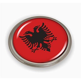 BestLicensePlateFrames Flag of Albania | 3D Domed CAR Emblem Badge Sticker Semi-Flexible Aluminum Round Bezel