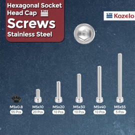 Kozelo 110pcs M5 Socket Head Cap Screws Bolts Nuts Assortment Kit - [M5x10/20/30/40/55mm] 304 Stainless Steel Allen Socket Drive for 3D Printer