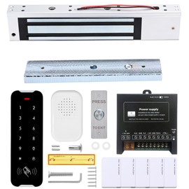 Door Access Control Kit, RFID Keypad, 600LB Magnetic Lock Set, Exit Button, Doorbell, Power Supply Controller, 10 RFID Key Fobs (XC50-280kg-Kit)