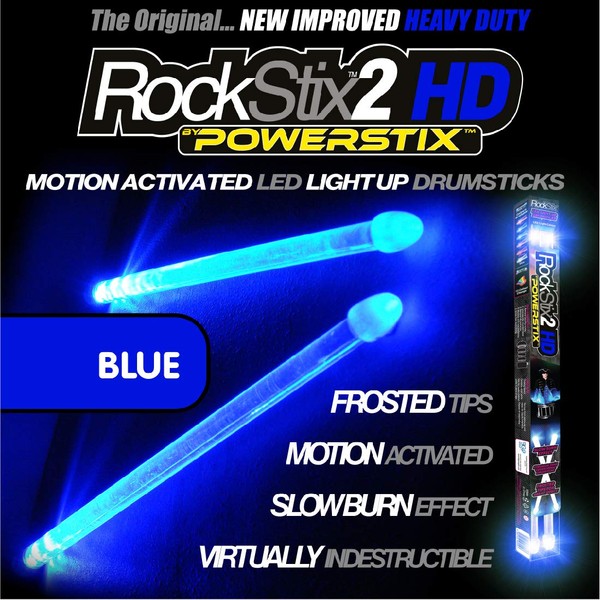 ROCKSTIX 2 HD BLUE, BRIGHT LED LIGHT UP DRUMSTICKS, with fade effect, Set your gig on fire! (BLUE ROCKSTIX)