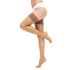 Veluk Women's Stay Up Thigh High Stockings 20 Denier Feeling Caramel 3/4-M/L