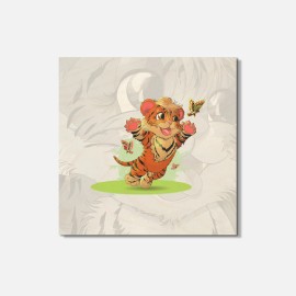 Unbranded Tiger Cub Butterfly Animal 4'' X 4'' Square Wooden Coaster