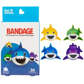 BioSwiss Vendas, Vendaje Autoadhesivo Con Forma De Tiburón De Finling Fam, Cuidado De Heridas Estéril Sin Látex, Suministros Divertidos De Botiquín De Primeros Auxilios Para Niños Y Adultos, 24 Unidad