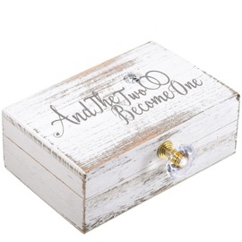 Wedding Ring Bearer Box and Then Two Become One Mr. and Mrs. Diamond Ring Box Holder Elegant Wedding Gift, 5W x 6D x 2H(White)