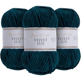 Utopia Crafts Velvet Lux Chenille Super Soft Chunky Yarn for Knitting and Crochet Yarn, 3 x 100 g (Petrol Green)