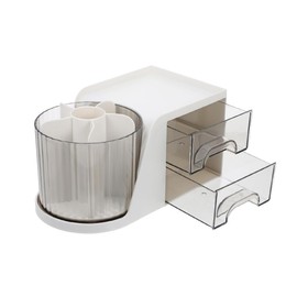 AIMALL Desktop Storage Box White, Rotating Cosmetic Brush Storage Cylinder, 360° Desktop Organiser, Lipstick Eyeshadow Pen Holder, 23x12x13cm/9x4.72x5.11in