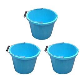 (Set of 3) Blue Plastic Builders Bucket 3 Gallon 14 Litre Water Mixing Storage Strong with Measuring Guide, Handle And Spout (Made in U.K)