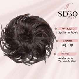 SEGOHAIR Tousled Updo Messy Bun Hair Piece Hair Extension Ponytail - 80G Synthetic Hair Scrunchies Ponytail Dark Brown Large Updo Hair Scrunchie with Elastic Rubber Band