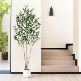 6ft Faux Olive Tree, Fake Olive Tree with Realistic Trunk and Lifelike Fruits, Olive Trees Artificial Indoor for Home House Office Living Room Décor