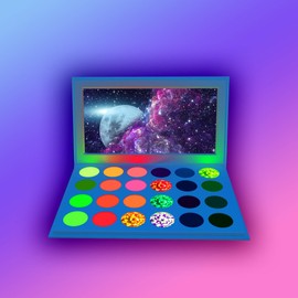 Luminous Eyeshadow Palette Glow in Dark Glittering 24-Color UV Blendable Eyes Shadow Palette Bright Fluorescent Makeup Set Glitter Mixable Sequins and Long-Lasting Matte Eyeshadow Palette