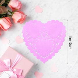 ANPUNAT 150 Pcs Valentine Heart Doilies 4Inch Heart Shape Paper Doily for Valentine's Mother's Day Wedding Decoration Craft Party(Pink)