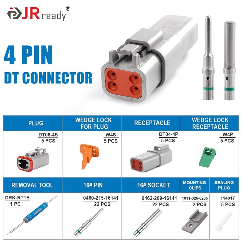 JRready ST6328-4 Pin Way Deutsch DT Series Connector 5 Kit,14-20