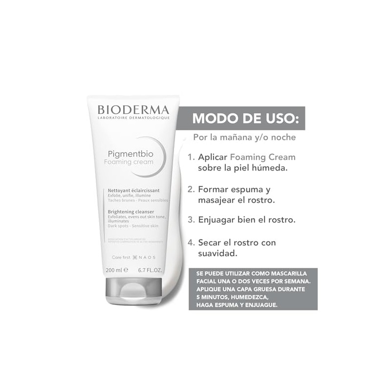 BIODERMA, Limpiador Exfoliante, Pigmentbio Foaming Cream, Jabón en Crema Exfoliante