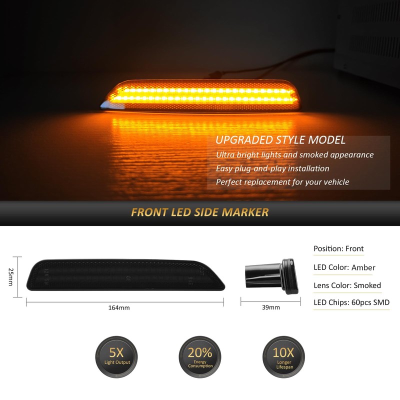 Bestview LED Side Marker Lights Compatible with Ford Mustang 2010-2014,