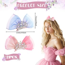 2 Pcs Crown Bow Hair Clips, Cute Diamond Crown Hair Barrettes Sparkly Princess Hair Pin Hair Styling Accessories for Girls Toddlers Kids
