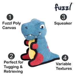 Fuzzl Rex the Dino Poly Canvas Tough Soft Dog Toy - Durable with Tough Stitching - Plush Dog and Puppy Toy with Squeaker