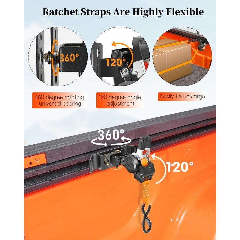 2PCS Retractable T-Slot Tie Down Ratchet Strap for Models with