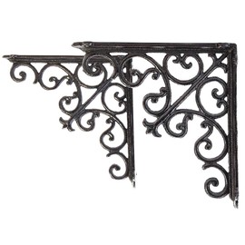 Sungmor 2PC 4.7 Inch Heavy Duty Decorative Brackets for Shelves, Vintage Victorian Cast Iron Shelf Bracket, Sturdy Black L Shape Metal Corner Brace Shelf Supporter, Wall Mounted Floating Shelf Bracket