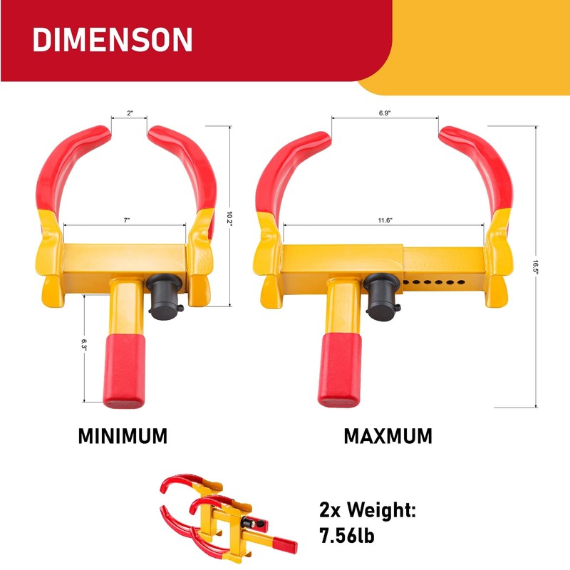 CARTMAN 2-Pack Heavy Duty Universal Trailer Lock Wheel Clamp, Adjustable