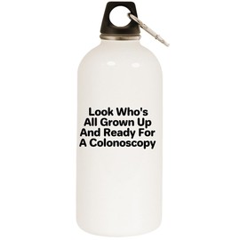 Los Drinkware Hermanos Look Who's All Grown Up and Ready for A Colonoscopy - White Water Bottle with Carabiner 20oz