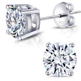Moissanite Stud Earrings ,Sterling Silver 925 Earrings Jewelry Engagement Gifts for Women Men 18K White Gold Plated Hypoallergenic Round Cut D Color VVS1 Clarity Lab Created Simulated Diamond Earrings (3.0 Carats (1.5ct *2)-7.5mm