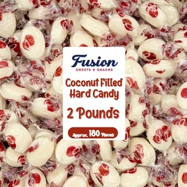 Coconut Hard Candy - 2 Pounds Individually Wrapped Candy, Creamy Filled Coconut Candy, Bulk Bag Old Fashioned Treats
