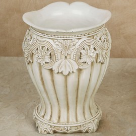 Touch of Class Flowering Medallion Wastebasket - Resin - Antique Ivory - Painted by Hand Container for Bathroom, En Suite, Kitchen - Functional Accessory
