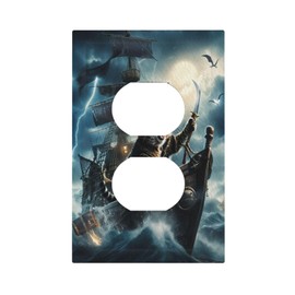 Spshian Decorative Outlet Covers Funny Cat Pirate Ship Sea Ocean Nautical Sailboat 1 Gang Duplex Light Switch Cover Plate Electrical Switch plate Covers Wall Plates Receptacle Covers for Home Decor