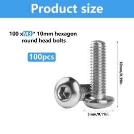 M3 Screws Set, M3 x 10 mm Rounded Head Screws with Hexagon Socket Screws, A2 V2A Stainless Steel Round Head Screws Flat Head Screws Socket Screws Machine Screws