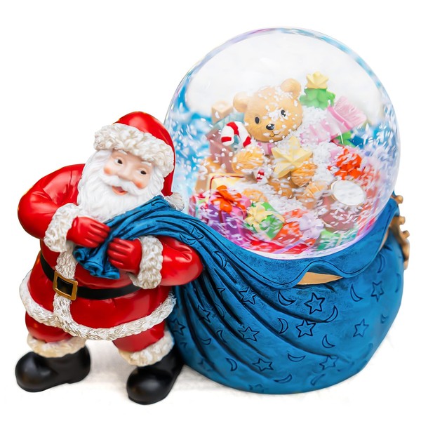 Christmas Santa Claus Musical Snow Globe, Automatic Snowfall,Dual Mode Lighting,Handcrafted