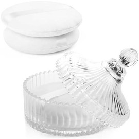2 count Extra Large Body Powder Puff & Luxury 6" Glass Jar Dusting Powder Container with Puff for Women Bath Powder Puffs  for Talcum or Loose Powder (White) - Colour: White