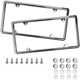 2x Slim Style Steel License Plate Frame Chrome 4 Holes